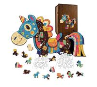 Wooden Puzzles - Educational Horse-Shaped Activity, Wooden Jigsaw Puzzle with Soft-Cut Precision Pieces, Animal Themed Brain Teaser, Classic Learning Toy, Portable Travel Game for Family
