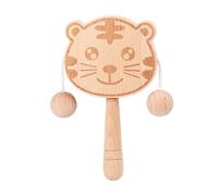 Wooden Rattle - Tiger Shape Wooden Shaker Toy, Double-Sided Easy Grip Sensory Rattle Drum, Interactive Early Learning Toy, Visual Tracking Infant Play Instrument for Crib Stroller Activity