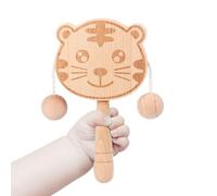 Wooden Rattle, Tiger Shaped Baby Rattle Toy, 5.91x3.74x0.59 Inches Interactive Easy Grip Compact Design, Doppio Sided Shaking Drum for Motor Skill, Visual Tracking and Sensory Crib