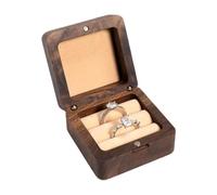 Wooden Ring Box - Elegant Champagne Beveled Walnut Design | Double Ring Storage Box For Wedding & Engagement | Compact & Stylish Holder For Proposals, Travel & Keepsake Gifting