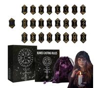 Wooden Rune Set, Carved Divination Symbols, 1.6x3.4x0.2cm/0.63x1.34x0.08 inches Meditation Stones with Guide Book, Storage Bag Included for Spiritual Practice Dorm School Camping Friends