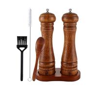 Wooden Salt And Pepper Grinder Set - Salt And Pepper Grinder | Salts Peppers Grinders With 1 Spoon 2 Cleaning Brushes, 8.66in Refillable Grinders Set For Indoor Outdoor Home Kitchen Cooking Grilling B