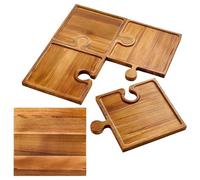 Wooden - Salumi da 4 pezzi, interlocking Wooden Platter | Puzzle-Shaped Tray | For Kitchen Party Wedding Holiday Appetizer Food Family Hostess