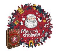 Wooden Santa Kid Puzzle - Holiday Jigsaw Set Puzzle Christmas-Themed Wood | Wreath & Santa Design | Fun Jigsaw Toy Piggy Bank Gift for Kids and Adults Boys Girls Teens Women Men Family Friends