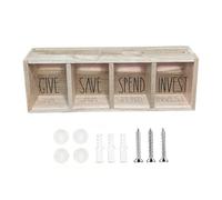 Wooden Saving Box, 4 Compartment Transparent Give Save Spend Organizer