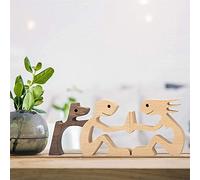 Wooden Sculptures Handmade Accents Craft Figurine,Family Puppy Wooden Carving Ornaments,Lovely Solid Wood Pet Dog Family Crafts Sculpture,Pet Lover Gifts Wood Sculpture. (Couple and Dog)