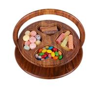 Wooden Snack Basket - Hand-Carved Foldable Organizer | Forno-Compartment Fruit Bowl, Rustic Storage Container for Candy, Bread, Picnics, Living Room, Kitchen, and Office Use