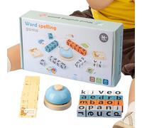Wooden Spelling Block Toys - Natural Beech 50piece, Alphabet Puzzles With Flash Cards | Sight Words Recognition Game With Bell Learning Set For Kids Ages 3+ Kindergarten And School Play