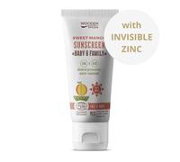 Wooden Spoon Crema Solare Biologica Baby & Family “Sweet Mango” SPF 50 - 100% Naturale, Zinco Invisibile, Senza Aloni Bianchi, Ipoallergenica, Vegana, Resistente all’Acqua - 100 ml