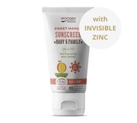 Wooden Spoon Crema Solare Biologica Baby & Family “Sweet Mango” SPF 50 - 100% Naturale, Zinco Invisibile, Senza Aloni Bianchi, Ipoallergenica, Vegana, Resistente all’Acqua - 150 ml