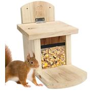 Wooden Squirrel Feeder, Windproof Feeding House, Feeder Dispenser with Gnaw-Resistant Roof, Portable Wildlife Tool, Squirrel House with Extra Long Board, Outdoor Accessories for Garden and Yard
