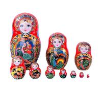 Wooden Stacking Dolls - Traditional Russian Matryushka Set, 10-Layer Hand-Painted Nesting Toy for Child Development, Cultural Collectible, Creative Display, Festive, and Living Room