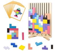 Wooden Stacking Puzzle Toy, puzzle in legno impilabile giocattolo 3D cervello con 10 carte, set di puzzle Tetris, intelligenza Montessori blocchi russi gioco regalo per bambini (A)