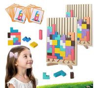 Wooden Stacking Puzzle Toy, Wooden Colored 3D Russian Block Puzzle Toy, Decorative Home Ornaments for Adults, Stress Relief & Brain Teaser Game, Idea, Family Fun Activity (2Set)