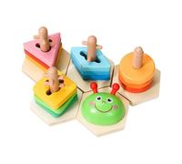 Wooden Stacking Toy, Shape Sorting Puzzle, School Sensory Game, Color Recognition Activity, Travel-Friendly Design, For Preschool Learning Home Daycare Use, 4.92x7.08x1.57 Inches