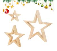 Wooden Star Christmas Decor - 3pcs Rustic Farmhouse Star Set | Wooden Stars Display For Desk Coffee Table Mantel Bookshelf Tiered Tray Country Style Winter Decorations