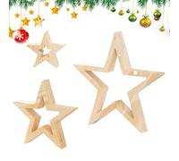 Wooden Stars for Crafts | for Coffee Table Fireplace Mantle Bookshelf Tiered Tray Shelf Display | Christmas Star Table Decor - 3 pezzi Holiday Ornament Decoration