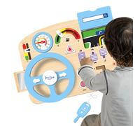 Wooden Steering Wheel, Learning Toy, 13.58x9.45in Simulation Driving Board, Early Education Toy, Car Steering Wheel with Sensory Features, Motor Skill Development Game for Kids