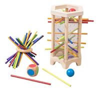 Wooden Stick Game, Montessori Wooden Board Games with Colorful Sticks Dice, Educational Toy for Cognitive Development & Focus Training, Includes Mixed Colors Sticks and Dual-Level Puzzle(C)