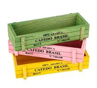 Wooden Succulent Plant Pots 3pcs Set | Decorative Storage Box for Home/Office/Garden | Pine Wood Flower Pot with 3 Colors | Succulent & Small Plants Display