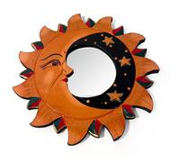 Wooden Sun & Moon Mirror | Decorative Wall Hanging for Stylish Home Decor