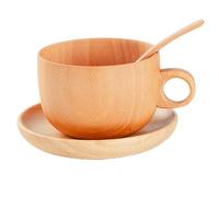 Wooden Tea Cups- Including Saucer And Spoon, 290ml Natural Wooden Drinkware With Spoon | Tea Cup Set | For Golf Winter Yard Courtyard Outdoor Garden Park Home Picnic Camping Party Whiskey Beer