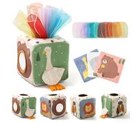 WOODEN TEETHER Baby Tissue Box Toy Mesi Montessori Sensorial Giocattolo, Promuove Le capacità sensoriali e motorie, con specchi, Colori, Trame, Suoni, Ragazzi e Ragazze (Animali della Foresta)