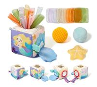 WOODEN TEETHER Baby Tissue Box Toy Mesi Montessori Sensorial Giocattolo, Promuove Le capacità sensoriali e motorie, con specchi, Colori, Trame, Suoni, Ragazzi e Ragazze (Sirena)