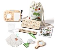 WOODEN TEETHER Set di ricercatori in legno massello per bambini, 11 pezzi, giocattolo per attività all'aria aperta, con lente d'ingrandimento per bambini, campeggio, esplorazioni della natura, regalo