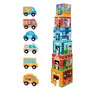 Wooden Town Play Set, City Toys for Kids, Wooden Stacking Blocks, Toy Car Garage Set, Educational Wooden Toys, Interactive City Play Set, Kids Wooden Building Blocks, Family Playtime Toys