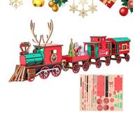 Wooden Train Set - Holiday Handmade Mini Painted 3D Assembly Puzzle Kit