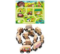 Wooden Train Set, Railway Toys with Numbers, Preschool Learning Vehicle Game for Boys and Girls Over 18 Months, Educational Play, Farm Non-Woven Fabric Mat Included, 19.69x15.75 inches
