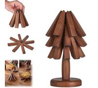 Wooden Tree Coaster, Wooden Trivet Tree, Wooden Coasters Tree, Wooden Trivets for Hot Dishes,Foldable Wooden Tree Trivet Hot Plate Mat,Wood Tree Coaster Set with Organizer Rack (A)