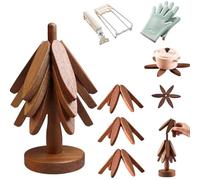 Wooden Tree Shaped Coaster Set, Hemmanord Wooden Pot Coaster, Christmas Tree Coasters, Wooden Coaster Trivet Set, Creative Foldable Wooden Christmas Tree Coasters (Walnut, 3PCS)