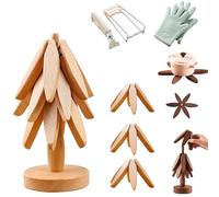Wooden Tree Shaped Coaster Set, Hemmanord Wooden Pot Coaster, Christmas Tree Coasters, Wooden Coaster Trivet Set, Creative Foldable Wooden Christmas Tree Coasters (Log, 3PCS)