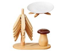 Wooden Tree Trivet Set - Foldable Hot Dish Mat, Natural Wood Christmas Tree Trivets with Stand and Toothpick Holder | Trees Trivet Set, Heat-Resistant Coasters for Kitchen Pots, Bowls, Teapots