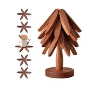 Wooden Trivets for Hot Dishes Christmas Tree Trivet Set with 4 Trivets And Stand Stackable Walnut Wood Design
