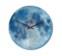 Wooden Wall Clock with Moon Pattern, Modern Fantastic Silent Style, Suitable for Clock (color: Blue)