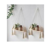 Wooden Wall Hanging Shelves, Macrame Hanging Plant Shelf Boho, Handmade Rustic Hanger Planter Rack Flower Pot Stand