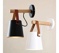 Wooden Wall Light Bedroom Side LED Light Black and White Modern Wall Lamp Nordic Style Wooden Wall Lamp with Belt Decoration (Color : Black) (White)