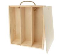Wooden World - Elegante scatola di vino in legno con manico a corda per tre bottiglie da 3 bottiglie