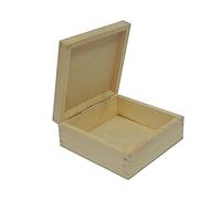 Wooden World - Piccola scatola di legno grezzo per decoupage, pirografia e bricolage 10 x 10 x 5 cm