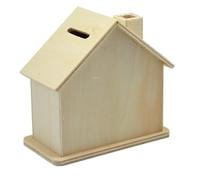 Wooden World - Salvadanaio in Legno a Forma di Casetta: Risparmia con il Nostro Contenitore per Soldi - Perfetto per Fai-da-te Creativo - 10,5 x 11 x 6 cm