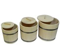 Wooden World - Set di 3 secchi in legno con coperchi per fermentare cavoli e cetrioli - 5, 10 e 15 litri - per crauti o uso in sauna