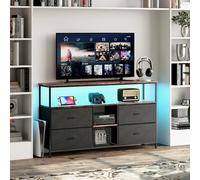 WoodenAura Armadio TV con 4 cassetti in tessuto, 137x30x78cm supporto TV, cassettiera con luci a LED, scheda TV con struttura in metallo, scheda bassa per soggiorno