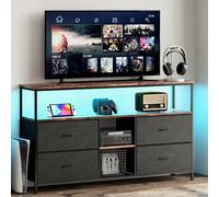 WoodenAura Mobile TV, stile retrò, supporto per TV con cassetti, centro di intrattenimento, console multimediale, supporto TV per soggiorno, stile retrò, marrone, 108 x 30 x 78 cm (nero)