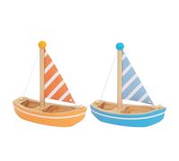 WOODENFUN Barca a vela in legno per bambini, set da 2 pezzi, barca a strisce, impermeabile, giocattolo per bambini a partire da 1 anni