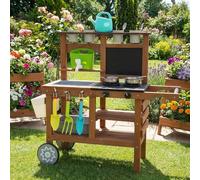 WoodenFun Cucina in legno con ruote, bollitore elettrico, lavello per bambini da giardino a partire dai 3 anni (marrone)