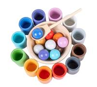 WOODENFUN Palline arcobaleno in tazze Giocattoli Montessori per bambini da 3 anni, giochi di abbinamento in legno prescolare per imparare l'ordinamento e il conteggio dei colori
