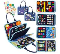 WOODENFUN Quiet Book Montessori giocattolo Baby Busy Board Activity Book per bambini 1 2 3 anni scuola materna (spazio blu)